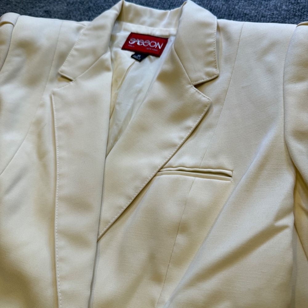 Vintage Sasson Cream Double Breasted Peplum Blazer Jacket Size 8 Padded Shoulder